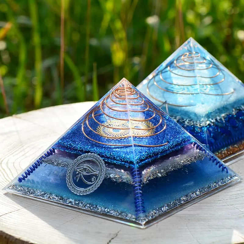 spiritual healing orgonite energy pyramid with sacred geometry design